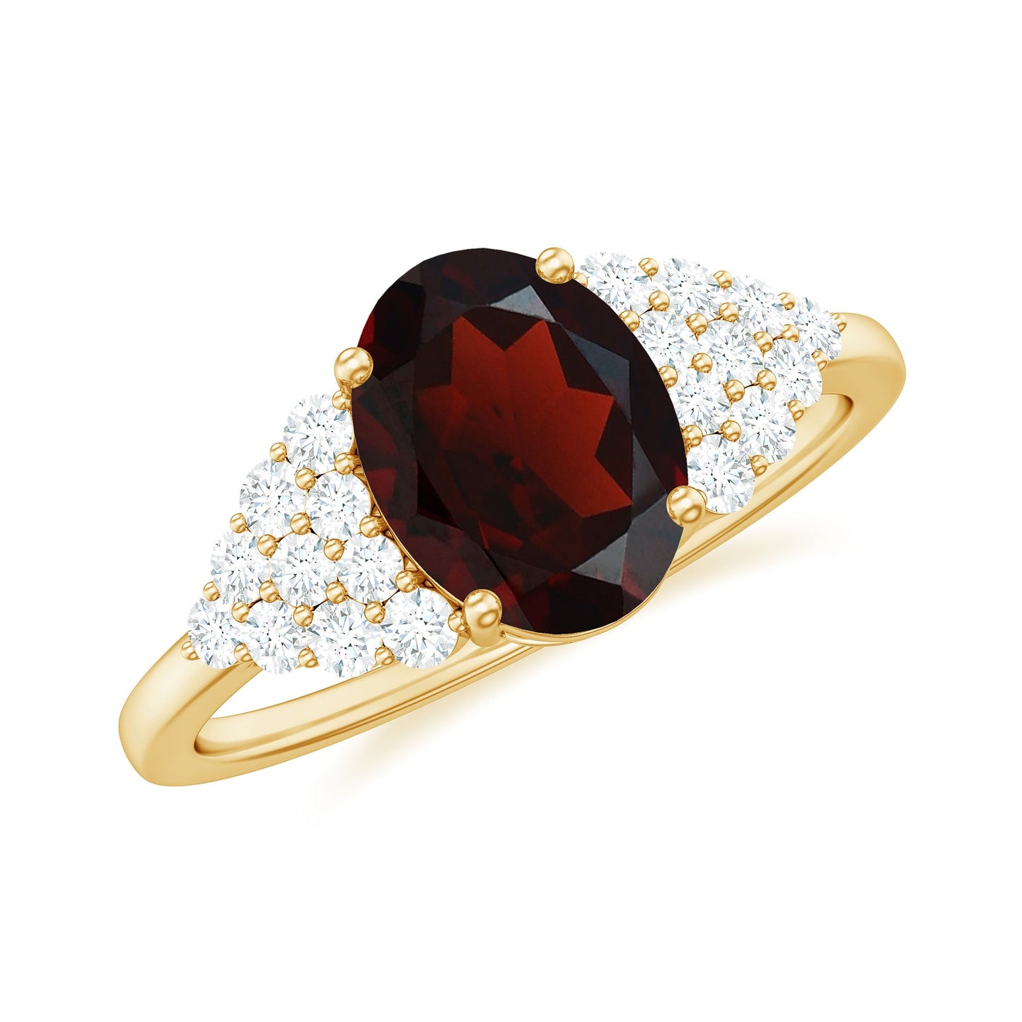 Certified Real 1.5 Carat Garnet Oval Engagement Ring with Diamond