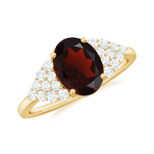 Certified Real 1.5 Carat Garnet Oval Engagement Ring with Diamond