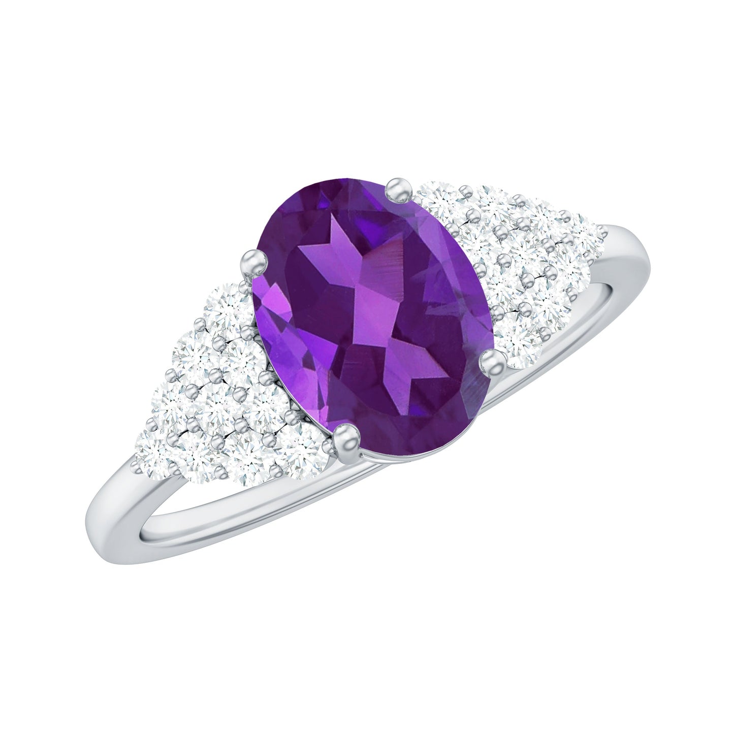 1 Carat Oval Amethyst Engagement Ring with Diamond