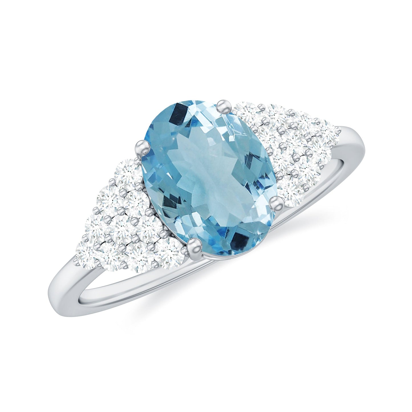 Solitaire 1 Carat Aquamarine Oval Engagement Ring with Diamond Cluster