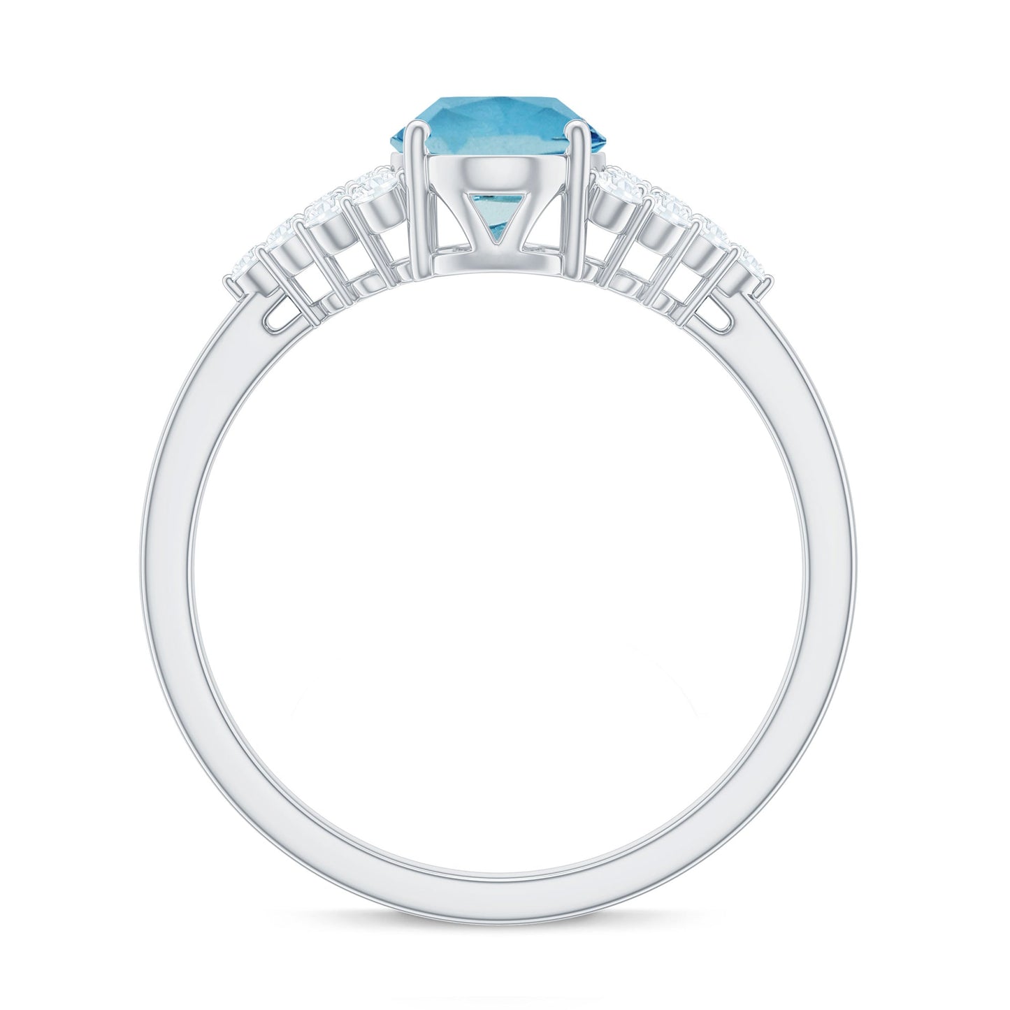 Solitaire 1 Carat Aquamarine Oval Engagement Ring with Diamond Cluster