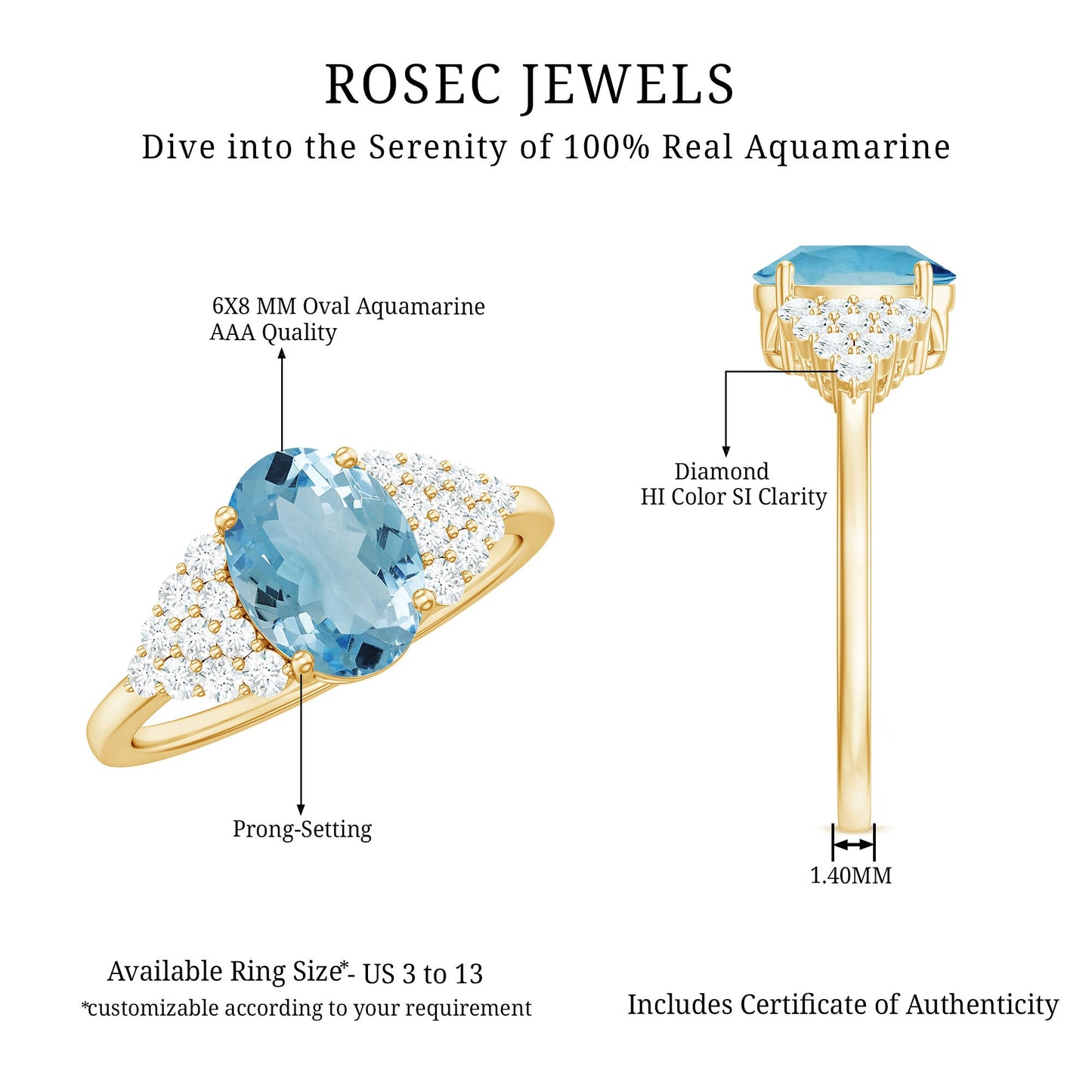 Solitaire 1 Carat Aquamarine Oval Engagement Ring with Diamond Cluster