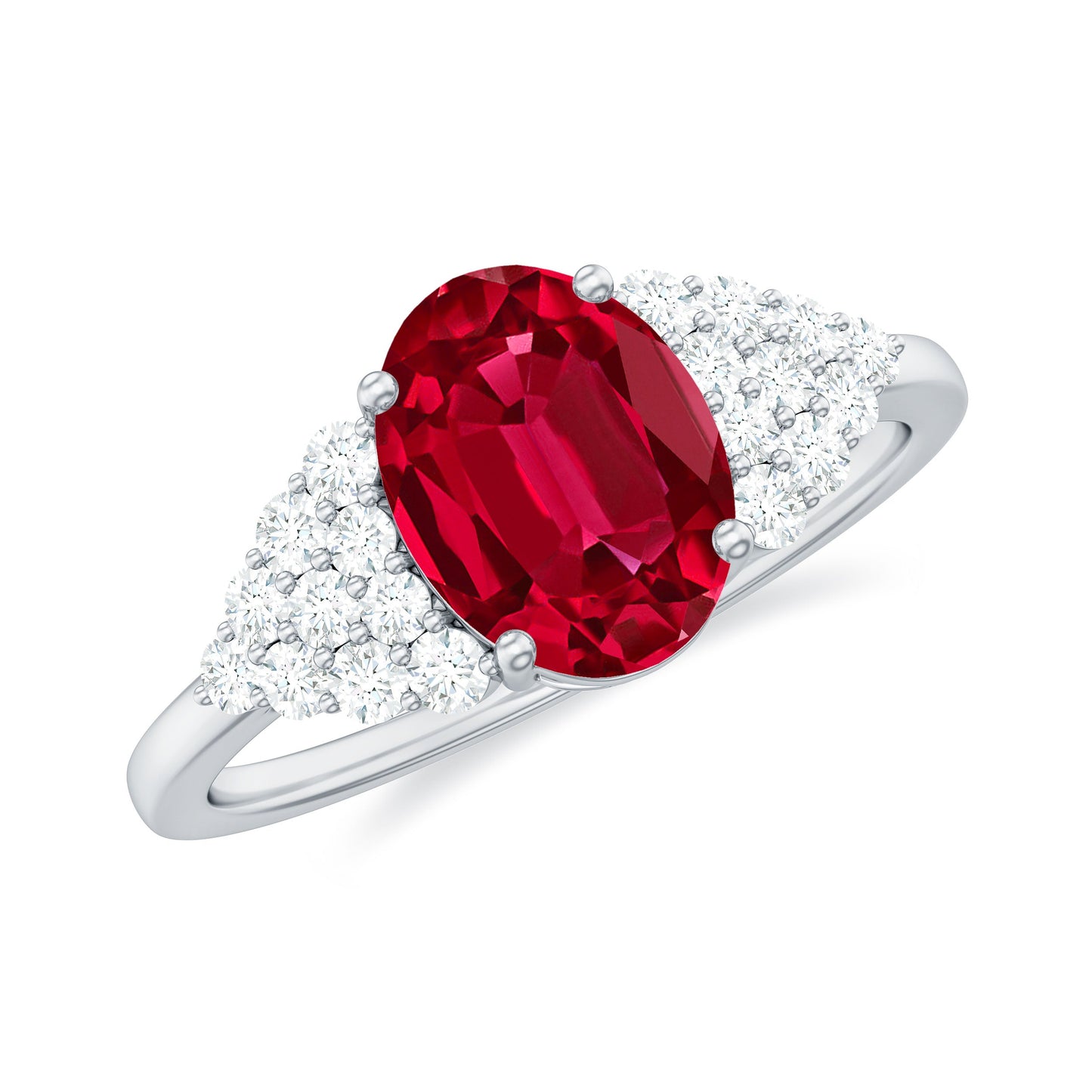Certified 1.5 Carat Oval Lab Grown Ruby Engagement Ring with Diamond
