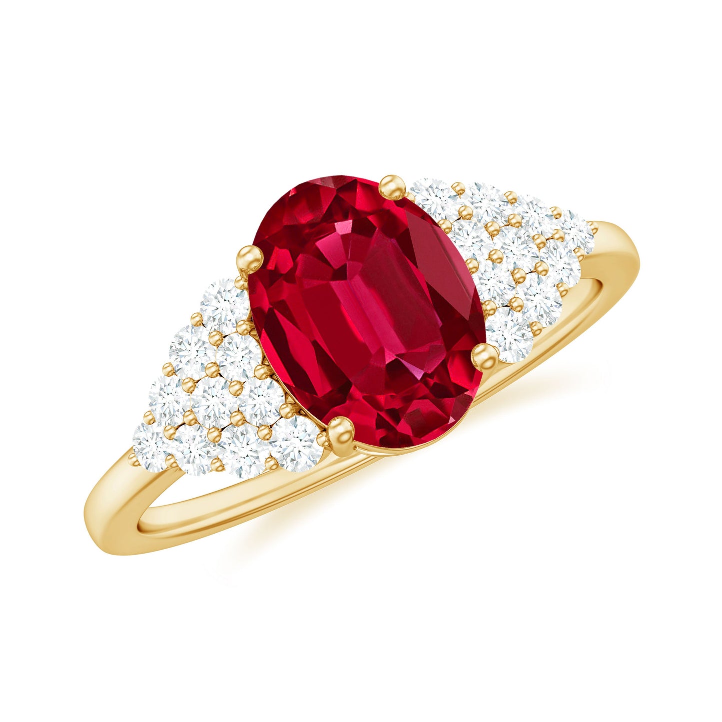 Certified 1.5 Carat Oval Lab Grown Ruby Engagement Ring with Diamond