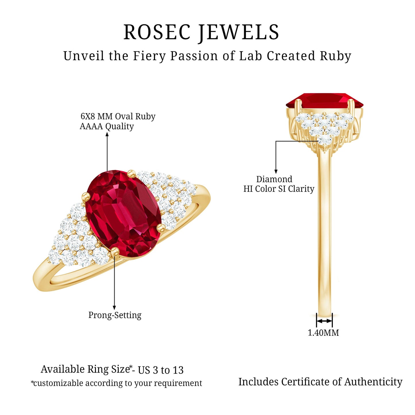 Certified 1.5 Carat Oval Lab Grown Ruby Engagement Ring with Diamond