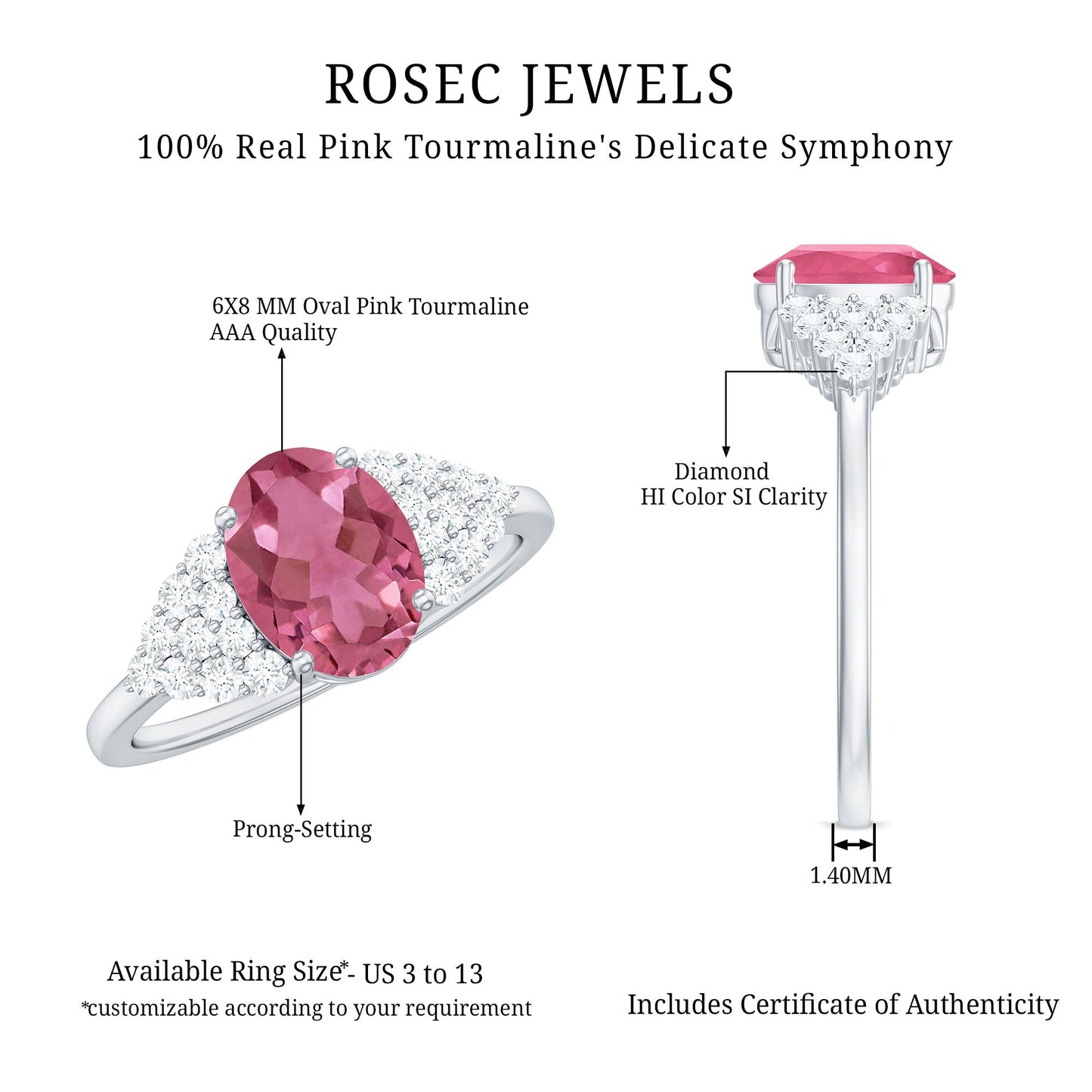 Classic Pink Tourmaline Solitaire Ring with Diamond