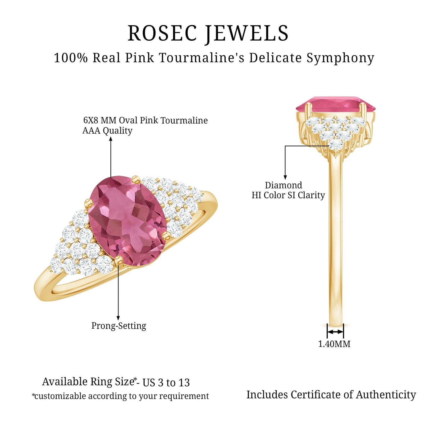 Classic Pink Tourmaline Solitaire Ring with Diamond