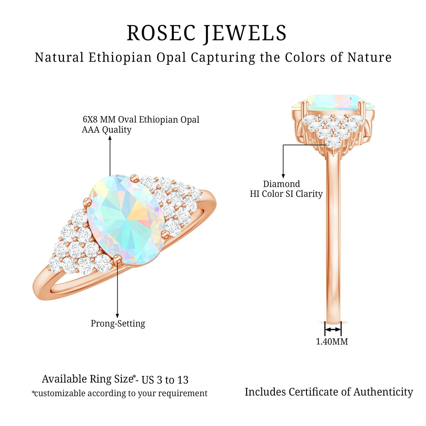 Certified 1.2 Carat Ethiopian Opal Oval Engagement Ring with Diamond