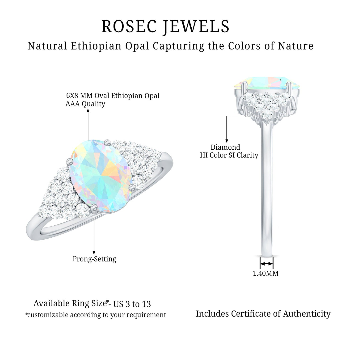 Certified 1.2 Carat Ethiopian Opal Oval Engagement Ring with Diamond