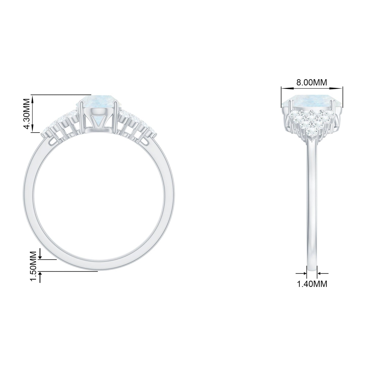 0.6 Carat Oval Cut Moonstone Engagement Ring with Diamond Accent