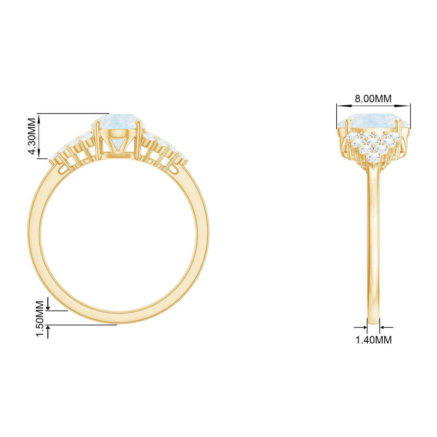 0.6 Carat Oval Cut Moonstone Engagement Ring with Diamond Accent