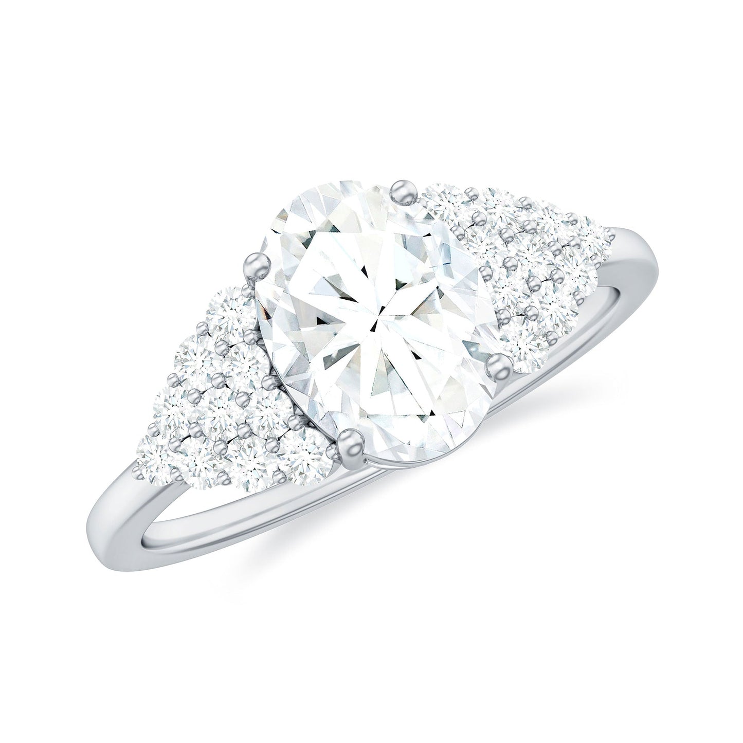 1.2 Carat Oval Moissanite Engagement Ring with Cluster Side Stones