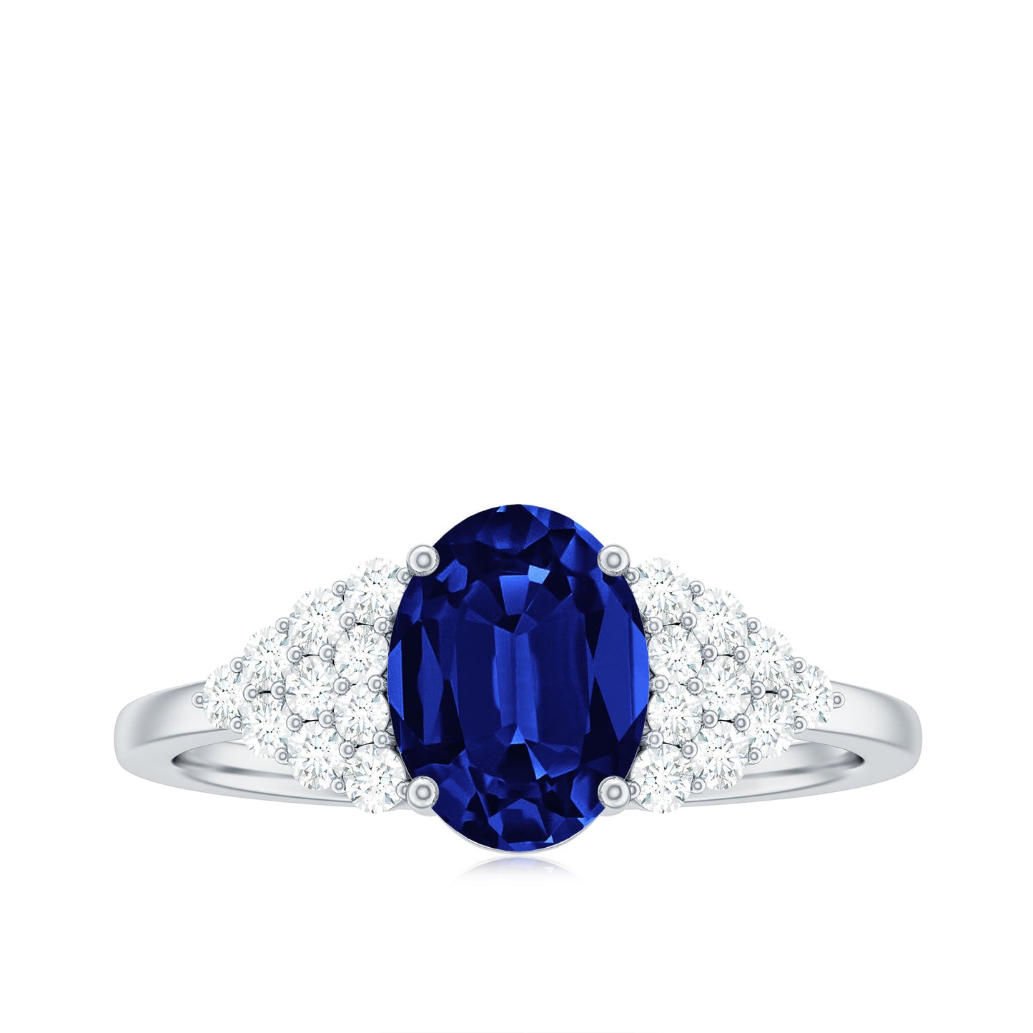 Certified 1.5 Carat Lab Grown Blue Sapphire Oval Engagement Ring with Diamond Side Stones