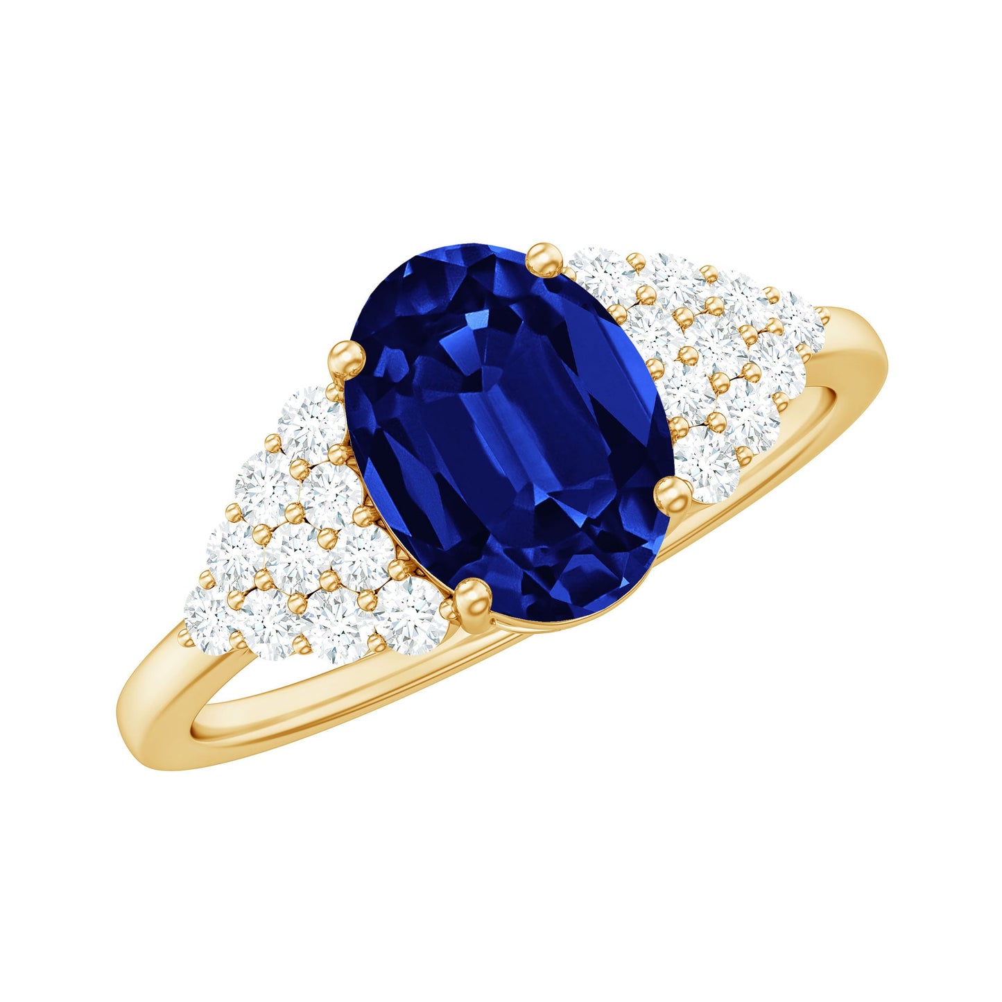Certified 1.5 Carat Lab Grown Blue Sapphire Oval Engagement Ring with Diamond Side Stones