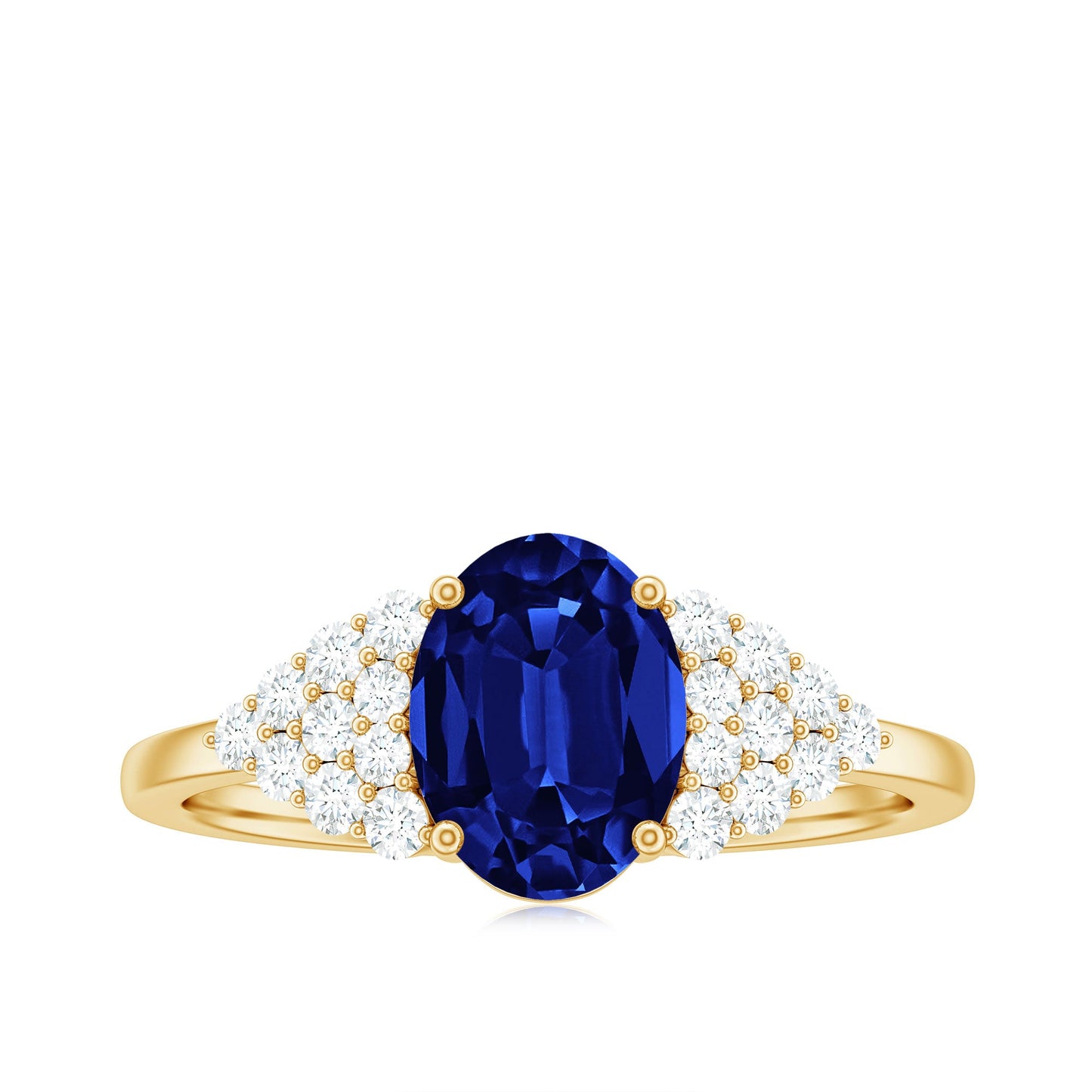 Certified 1.5 Carat Lab Grown Blue Sapphire Oval Engagement Ring with Diamond Side Stones