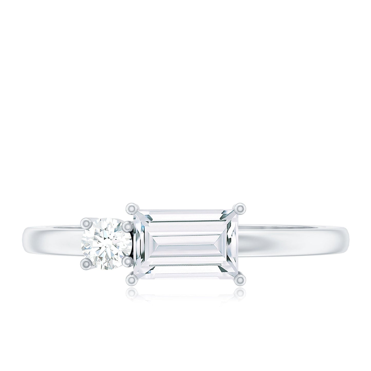 Baguette and Round Moissanite Two Stone Promise Ring