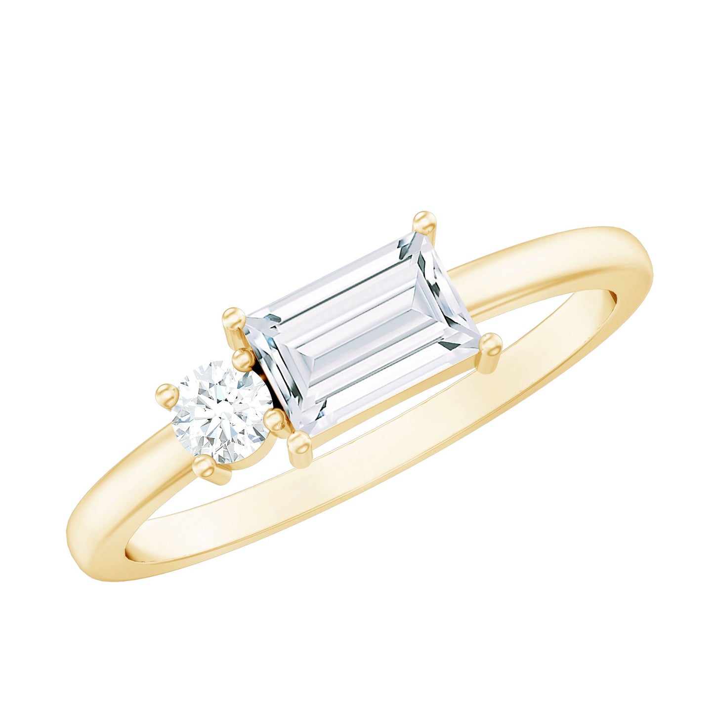Baguette and Round Moissanite Two Stone Promise Ring