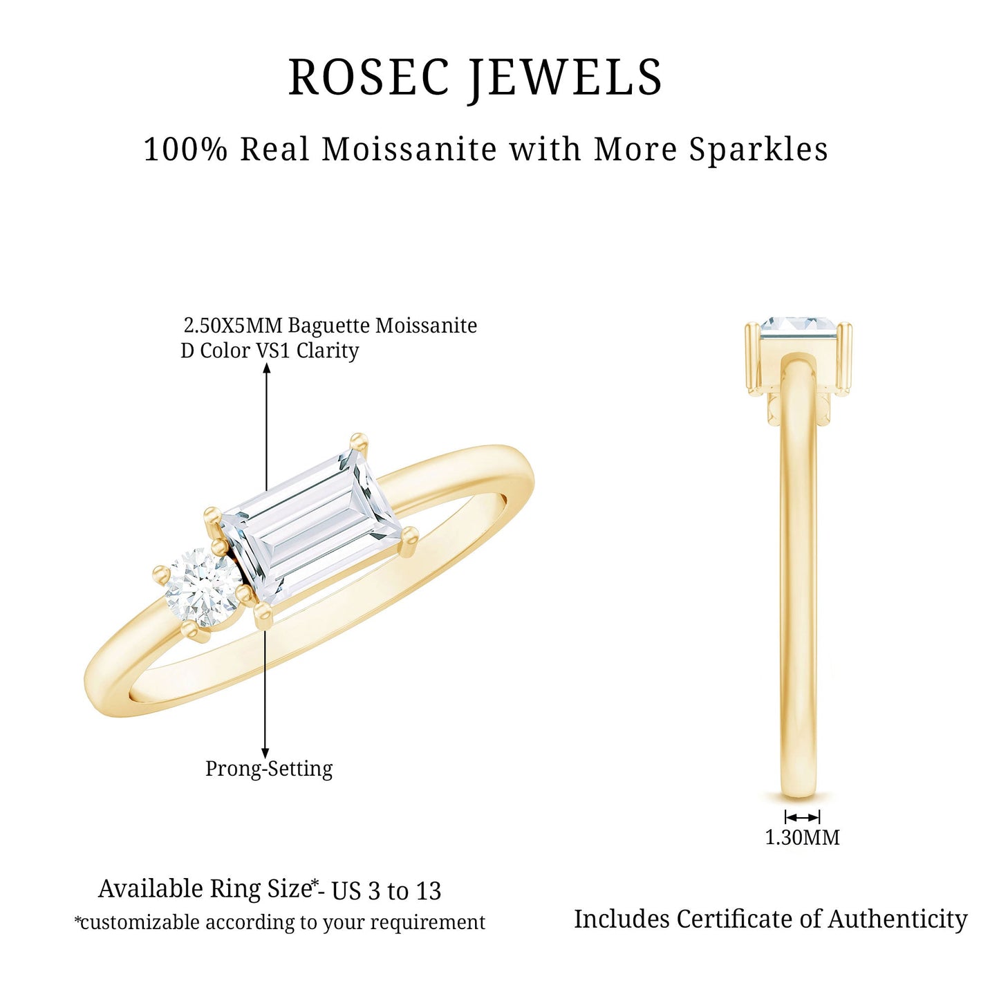 Baguette and Round Moissanite Two Stone Promise Ring