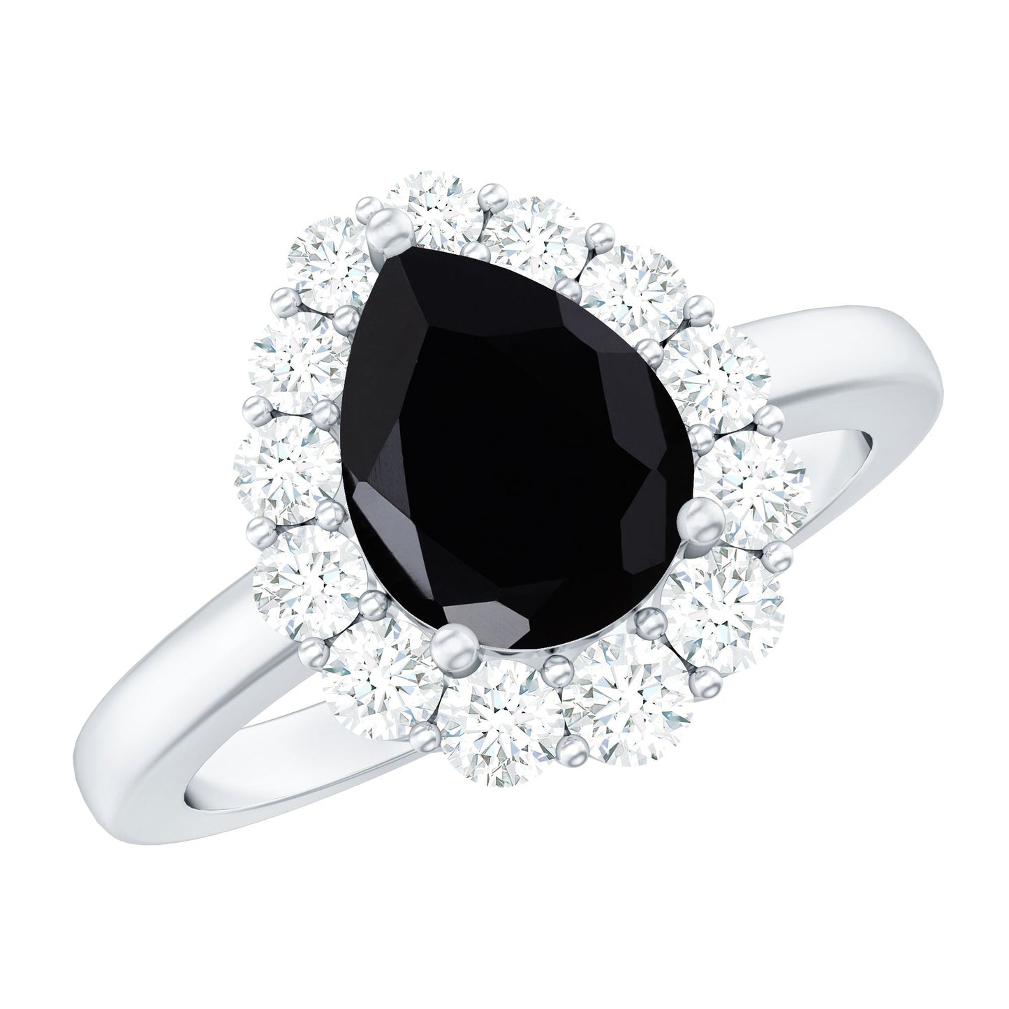 Certified Genuine 1.7 Carat Black Spinel Teardrop Engagement Ring with Diamond Halo