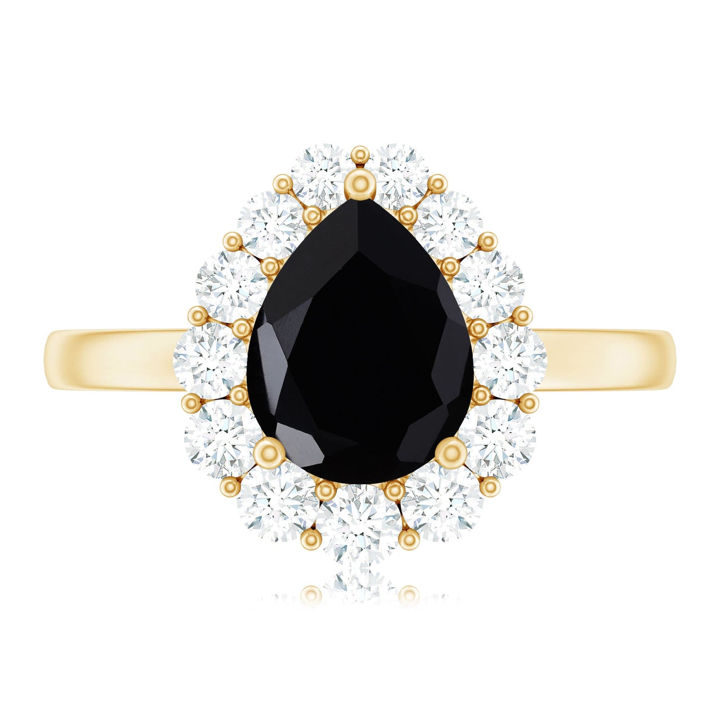 Certified Genuine 1.7 Carat Black Spinel Teardrop Engagement Ring with Diamond Halo