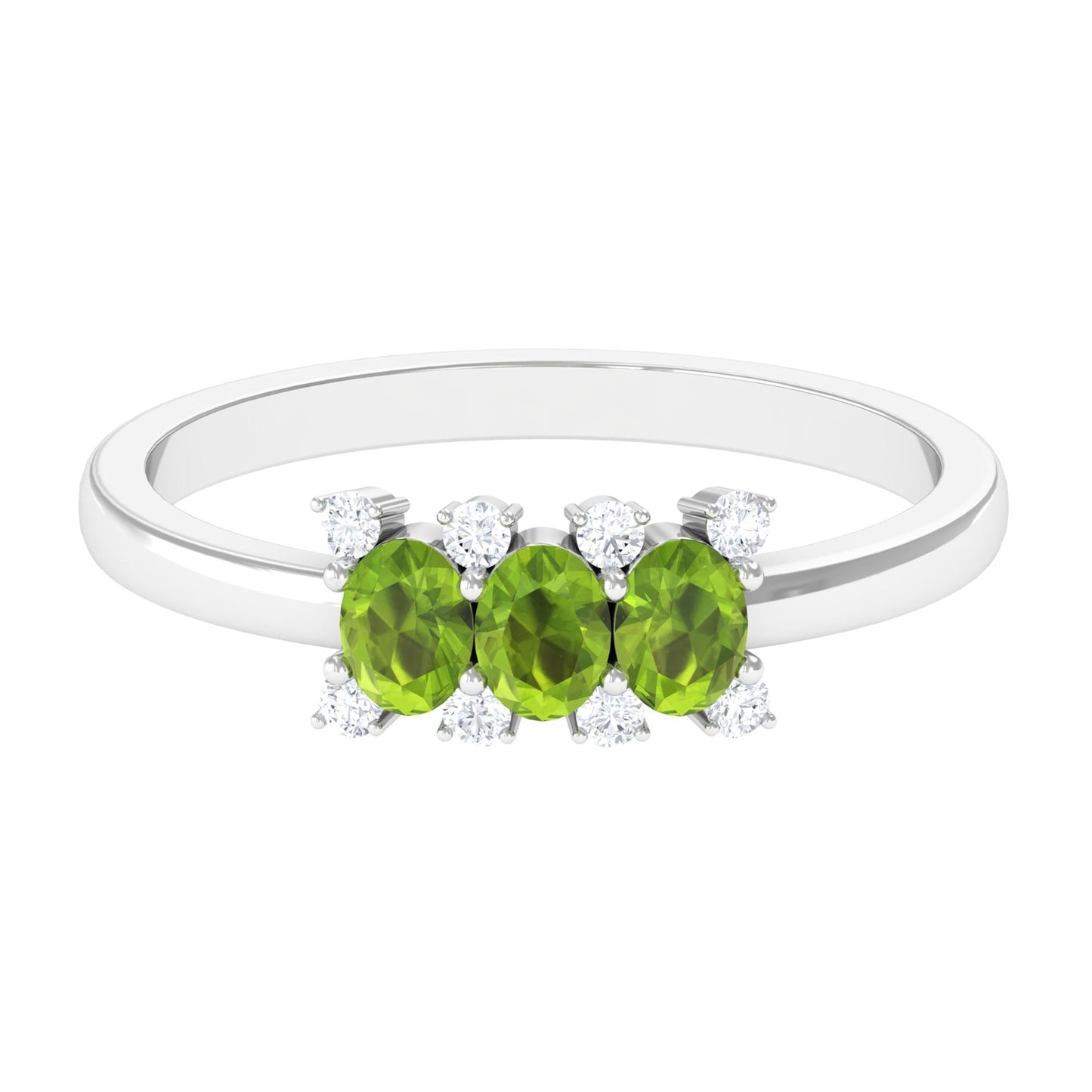 Oval Cut Peridot Three Stone Ring with Diamond Stones