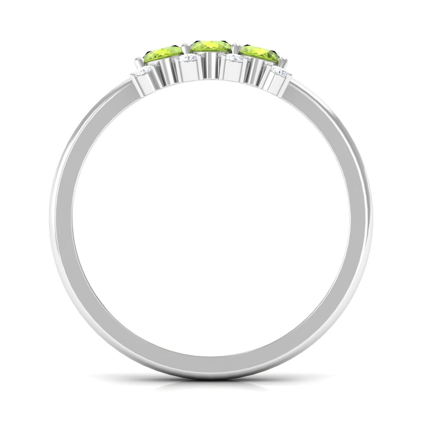 Oval Cut Peridot Three Stone Ring with Diamond Stones