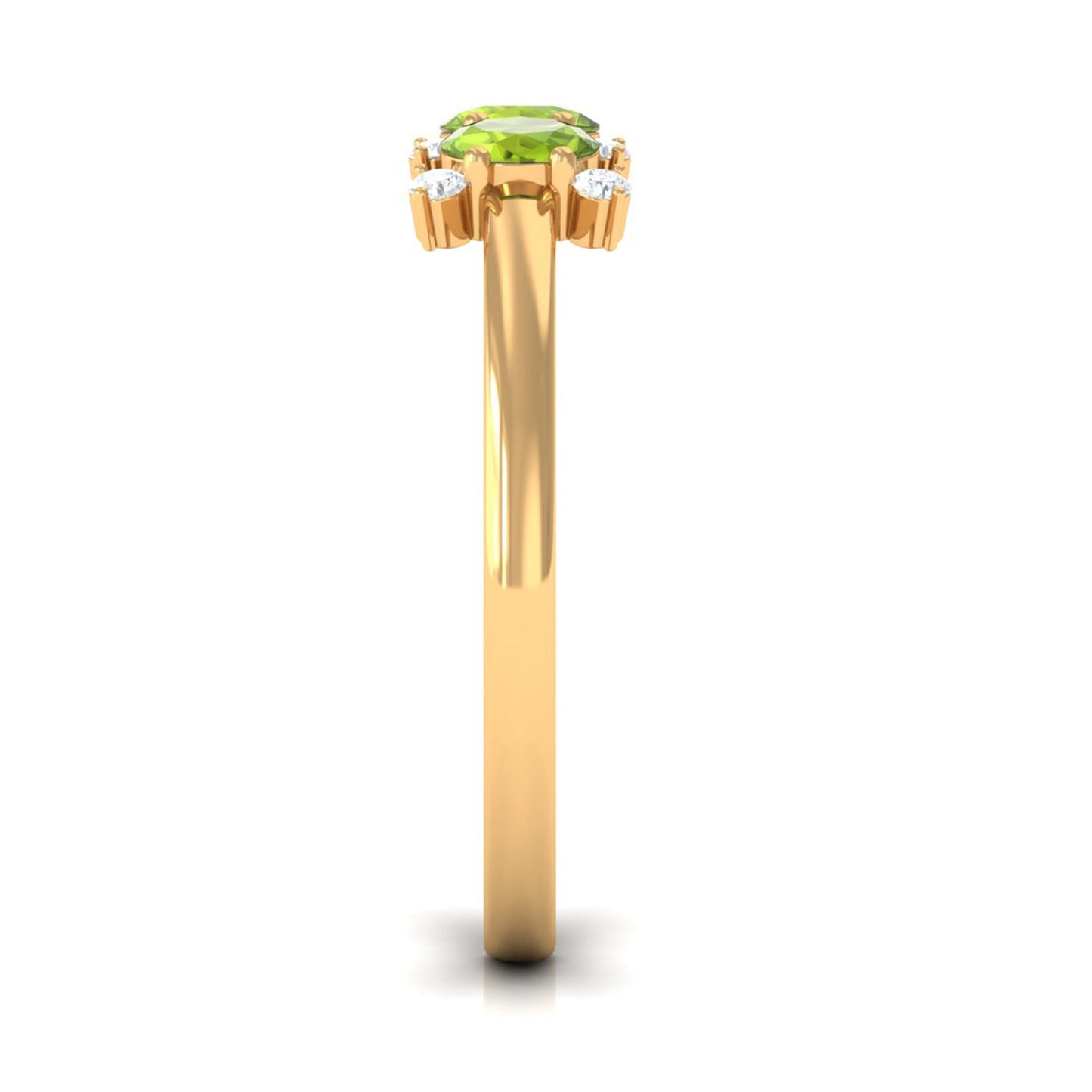 Oval Cut Peridot Three Stone Ring with Diamond Stones