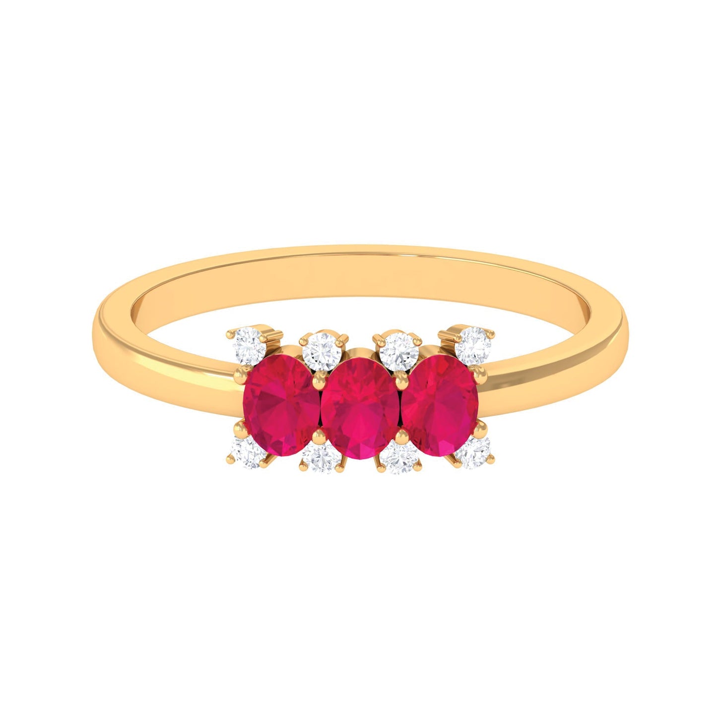 Oval Ruby Three Stone Promise Ring with Diamond