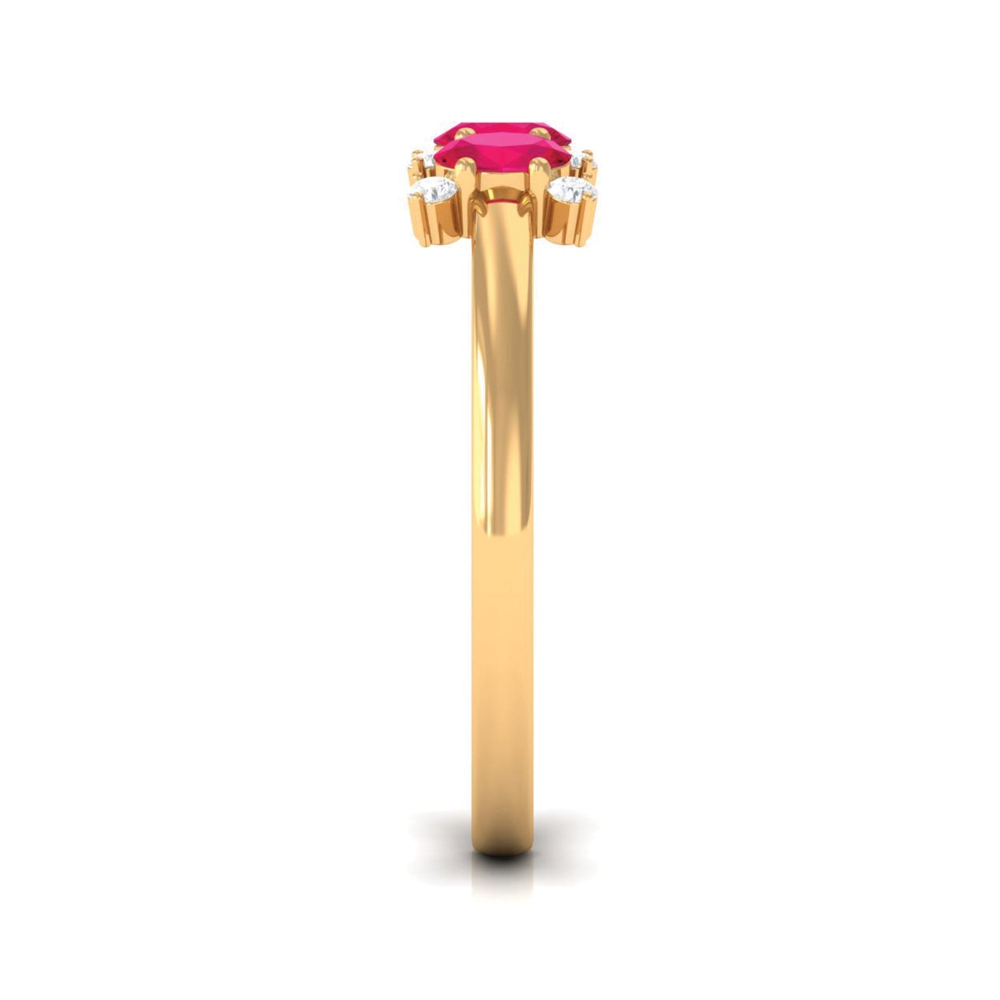 Oval Ruby Three Stone Promise Ring with Diamond