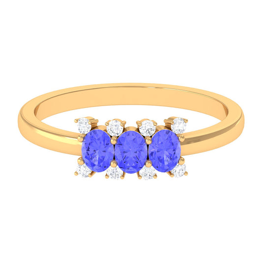 Oval Cut Tanzanite Three Stone Ring with Diamond