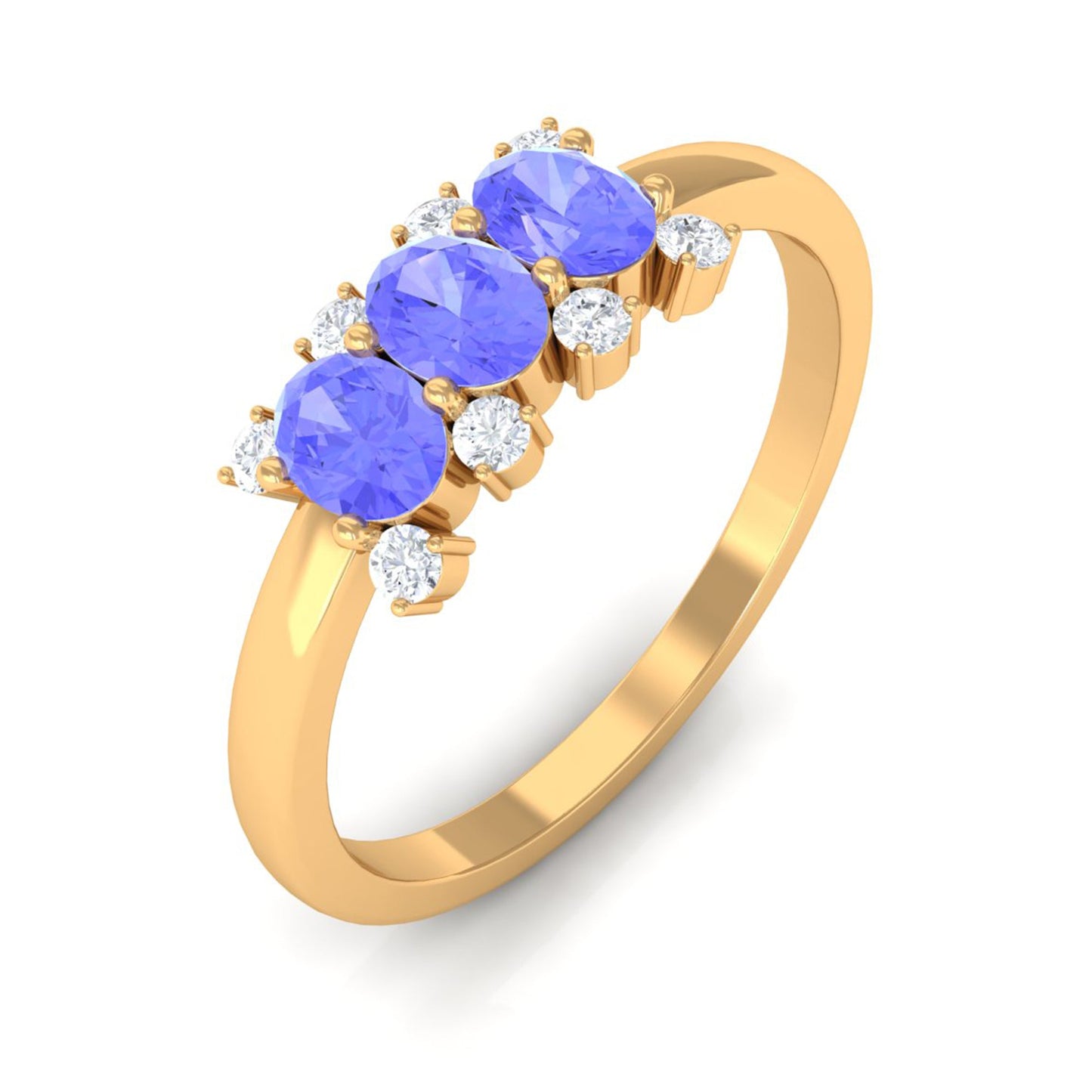 Oval Cut Tanzanite Three Stone Ring with Diamond