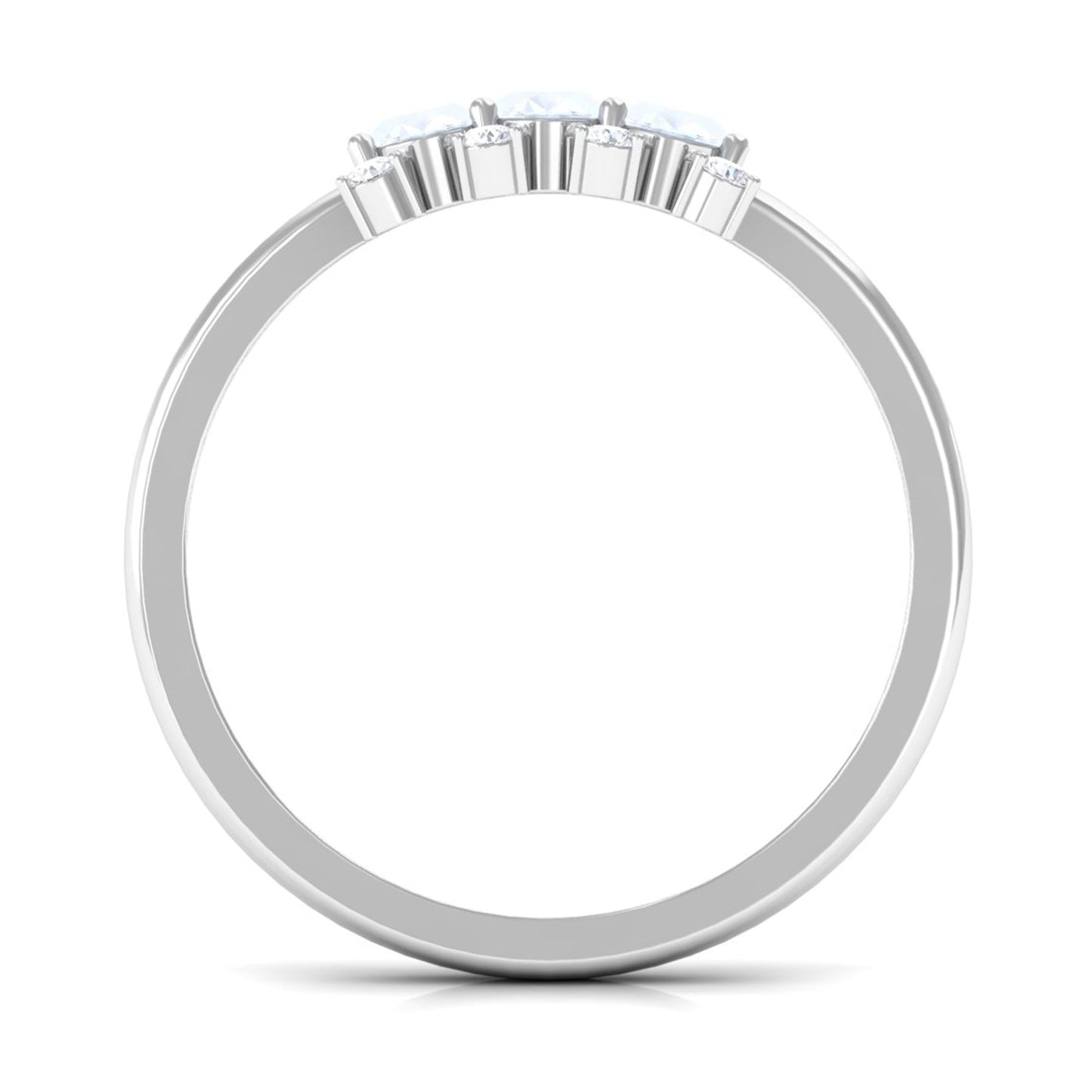 Oval Cut Moonstone Three Stone Ring with Diamond