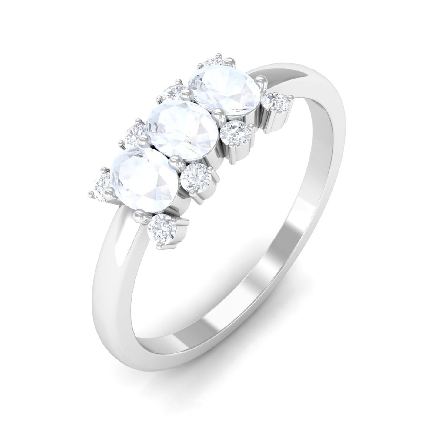 Oval Cut Moonstone Three Stone Ring with Diamond