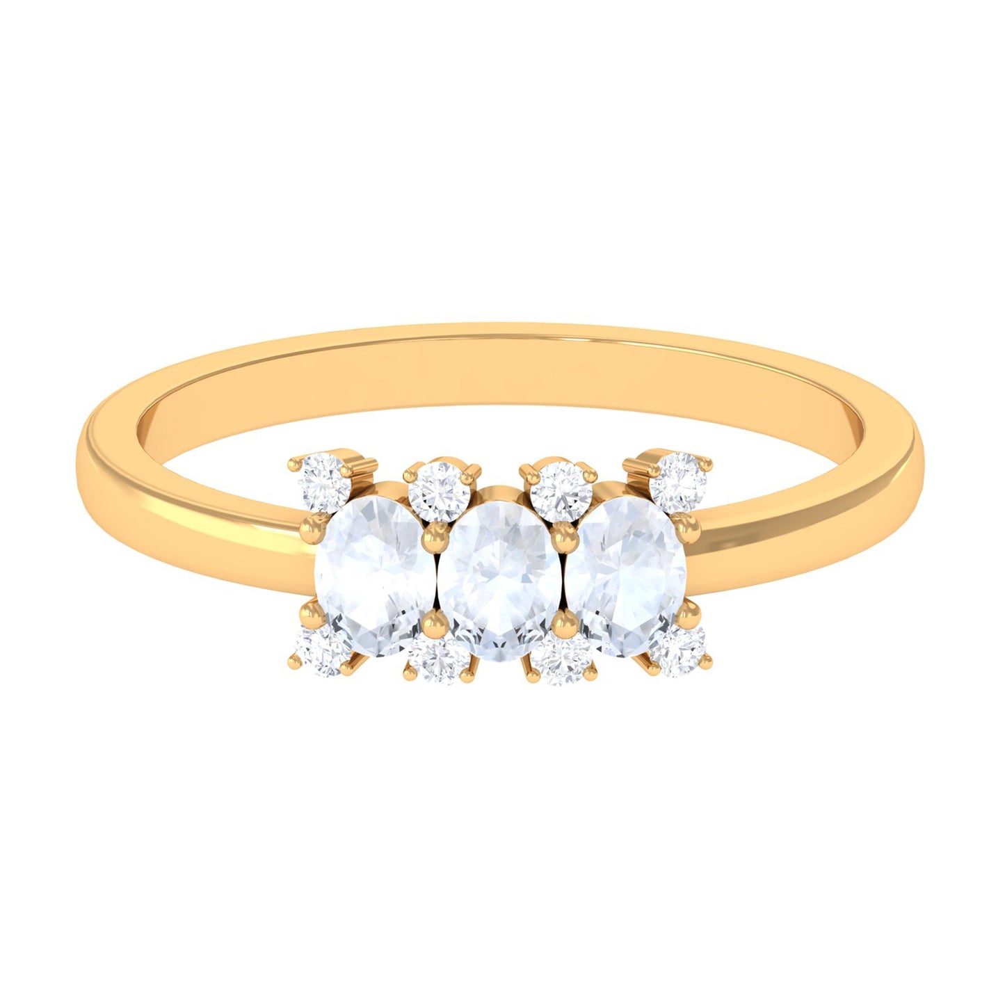 Oval Cut Moonstone Three Stone Ring with Diamond