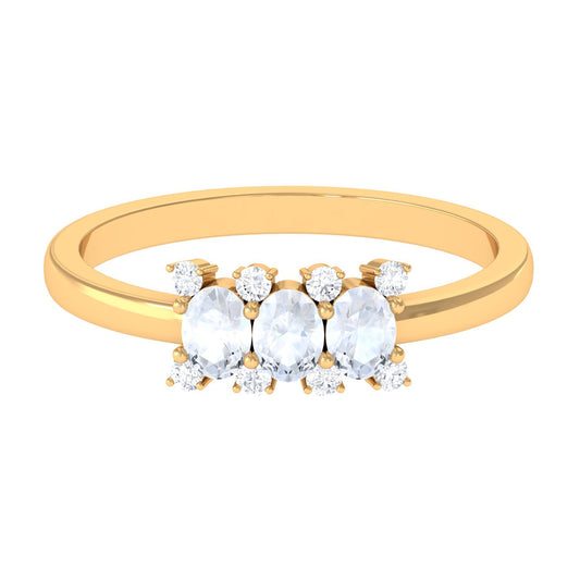 Oval Cut Moonstone Three Stone Ring with Diamond
