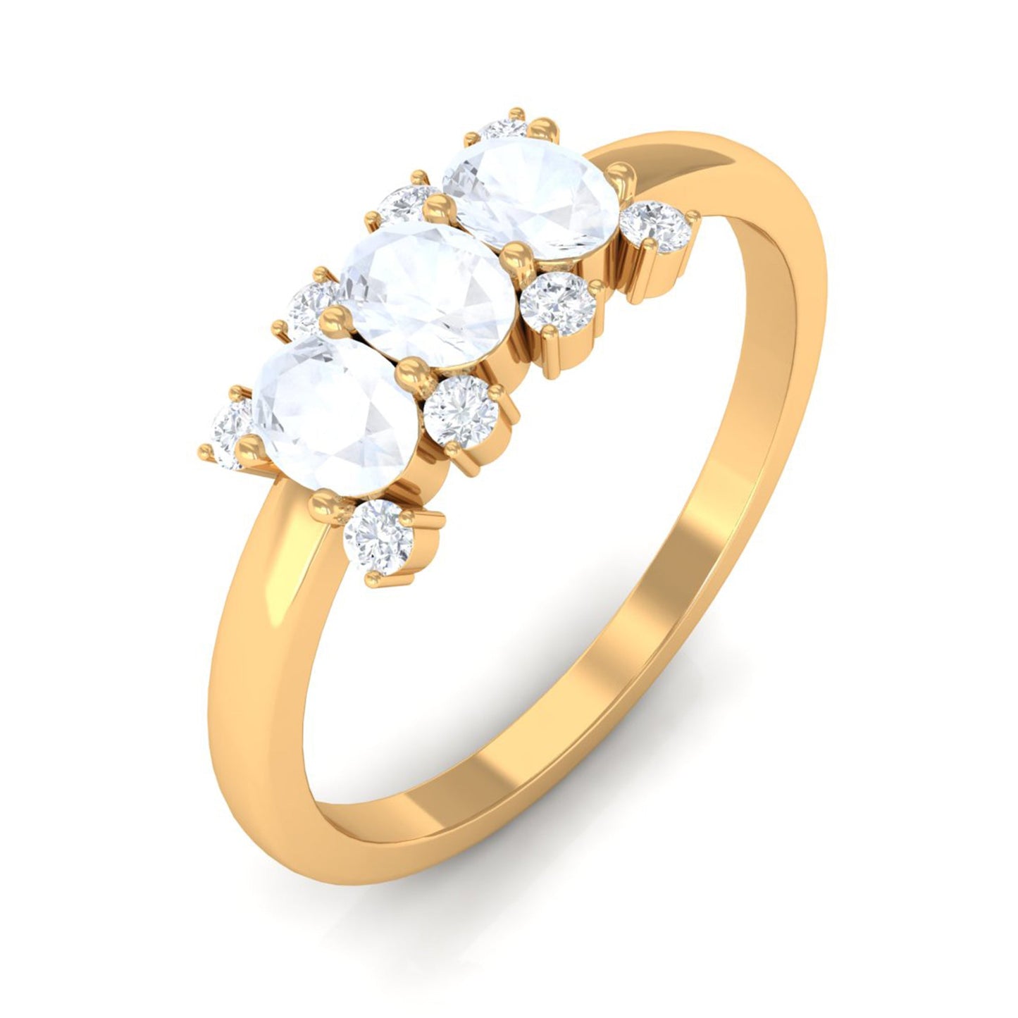Oval Cut Moonstone Three Stone Ring with Diamond