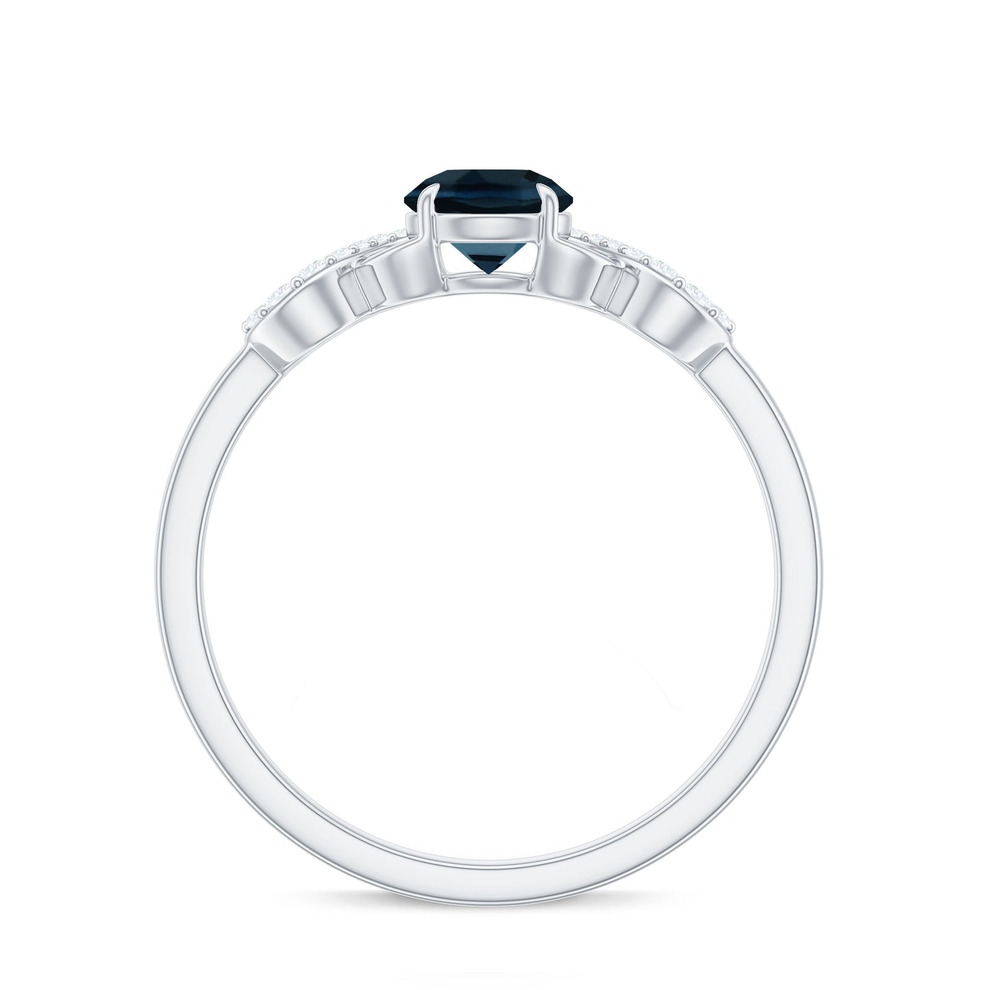 0.6 Carat Round London Blue Topaz Engagement Ring with Criss Cross Diamond