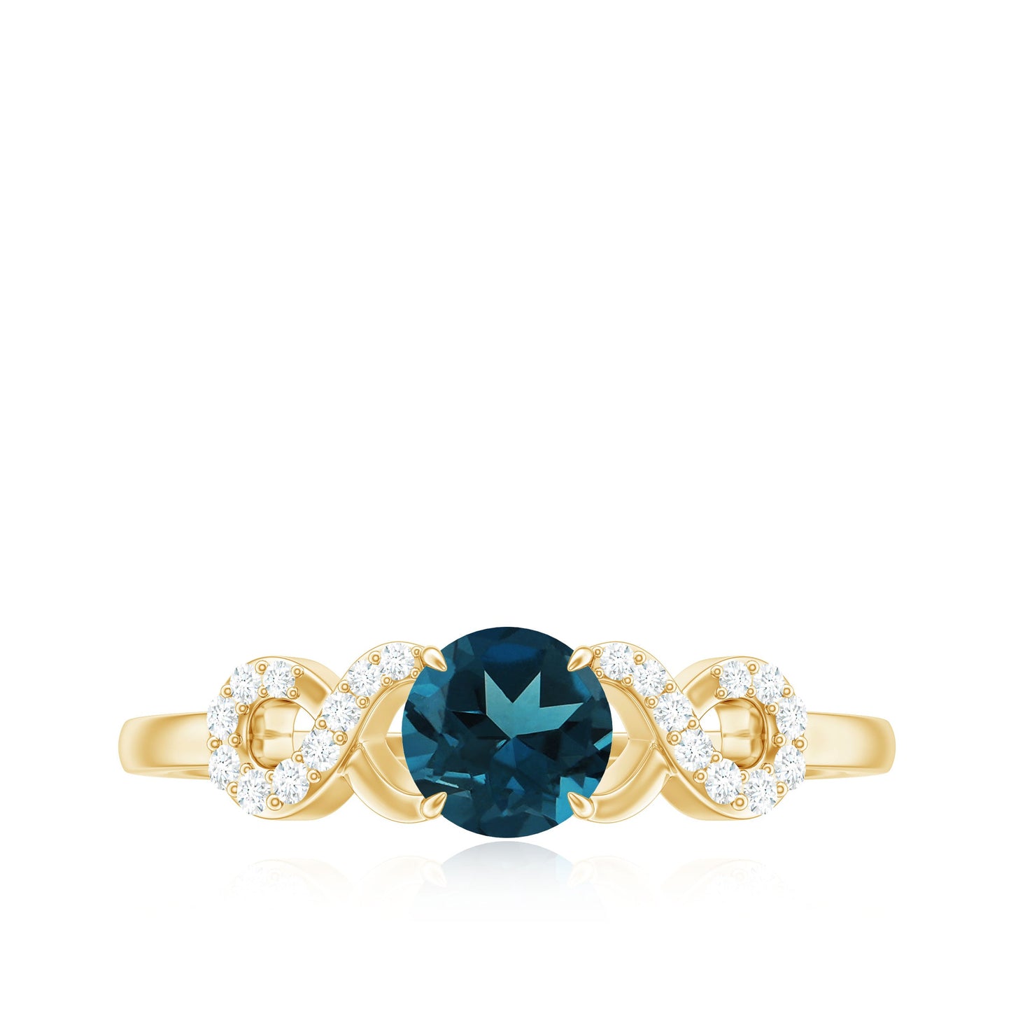 0.6 Carat Round London Blue Topaz Engagement Ring with Criss Cross Diamond