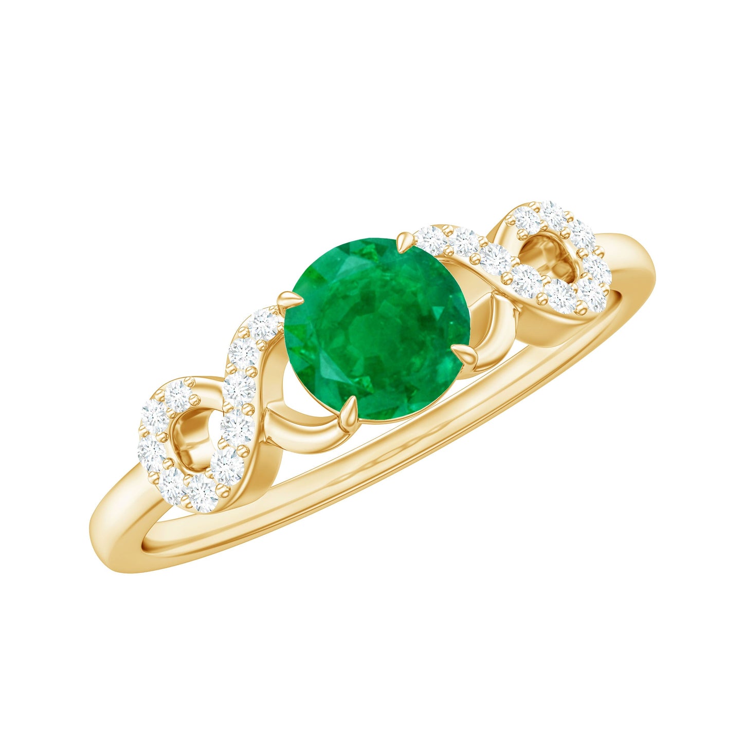 Real Emerald Diamond Promise Engagement Ring with Criss Cross Shank