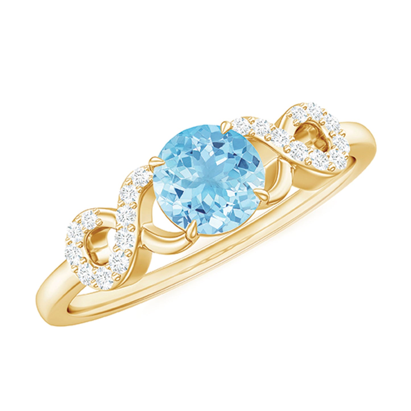 Round Shape Aquamarine and Diamond Infinity Engagement Ring