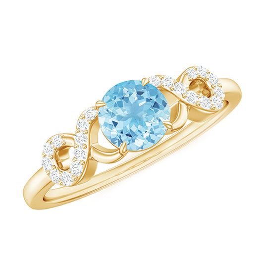 Round Shape Aquamarine and Diamond Infinity Engagement Ring