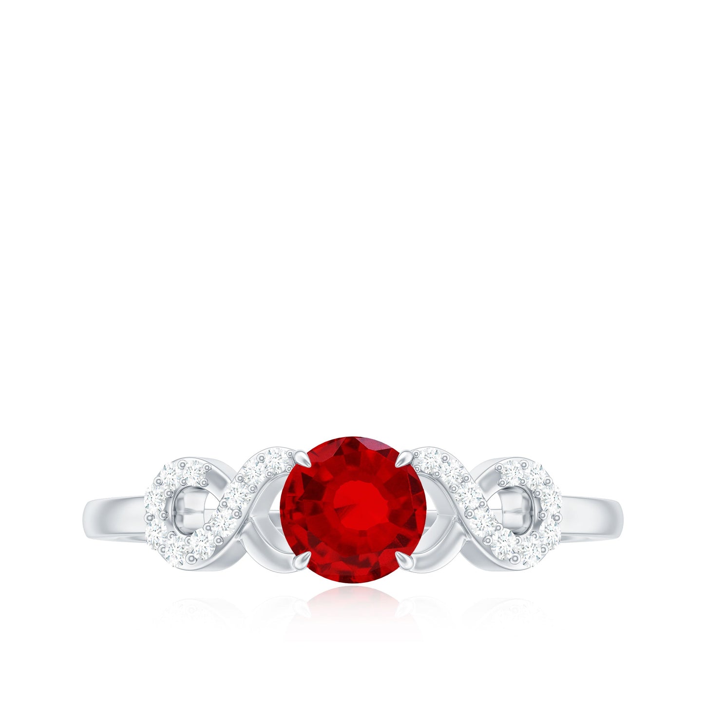 Certified 0.6 Carat Lab Grown Ruby Promise Ring with Diamond Infinity Knot