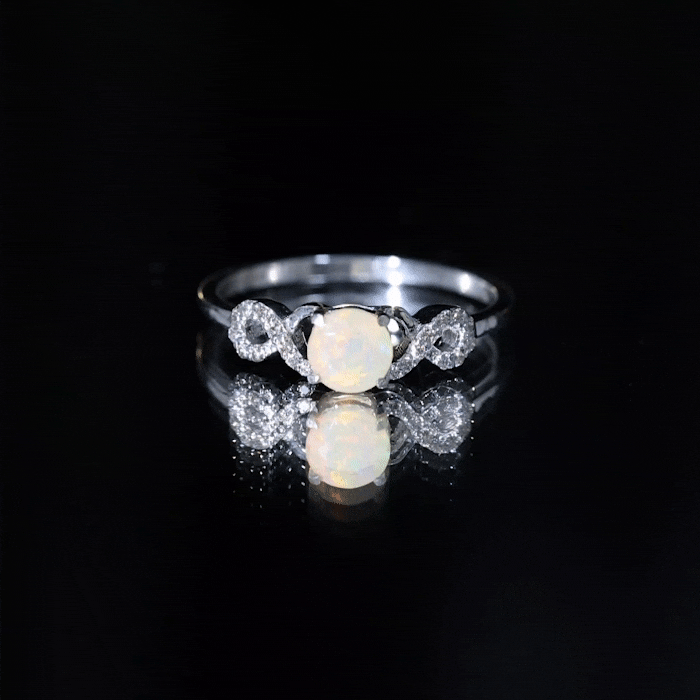 Certified Real Ethiopian Rainbow Opal Diamond Engagement Ring with Criss Cross Shank