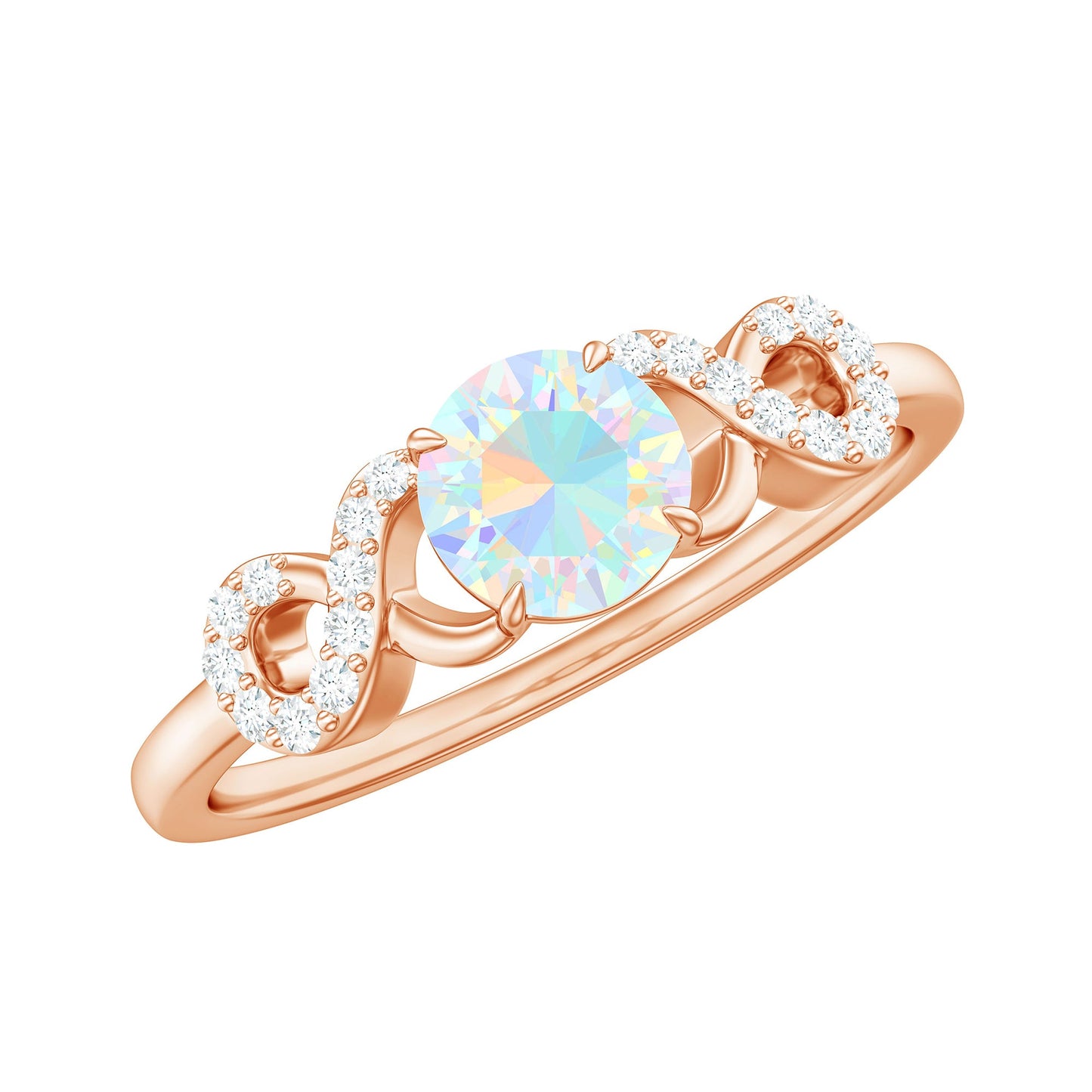 Certified Real Ethiopian Rainbow Opal Diamond Engagement Ring with Criss Cross Shank