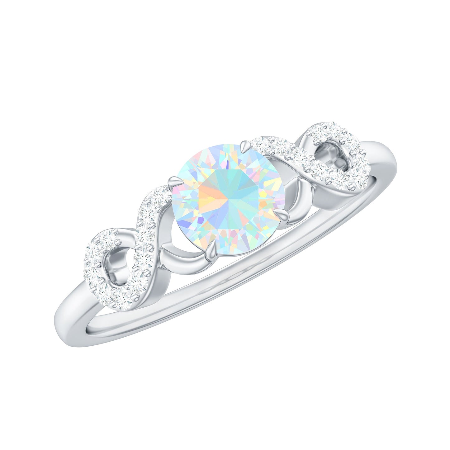 Certified Real Ethiopian Rainbow Opal Diamond Engagement Ring with Criss Cross Shank