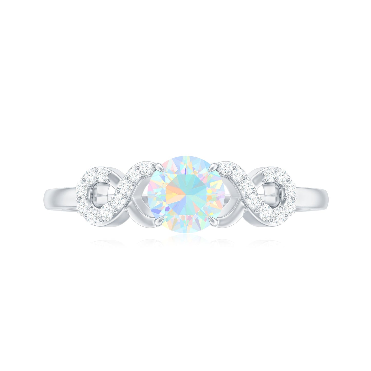 Certified Real Ethiopian Rainbow Opal Diamond Engagement Ring with Criss Cross Shank