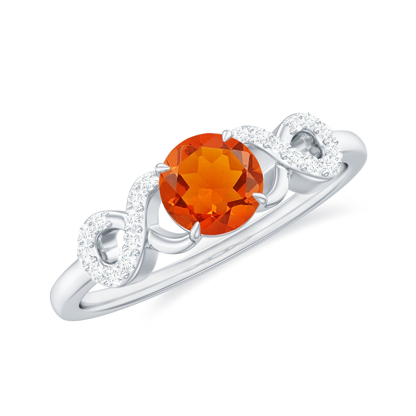 Round Shape Solitaire Fire Opal Infinity Engagement Ring with Diamond
