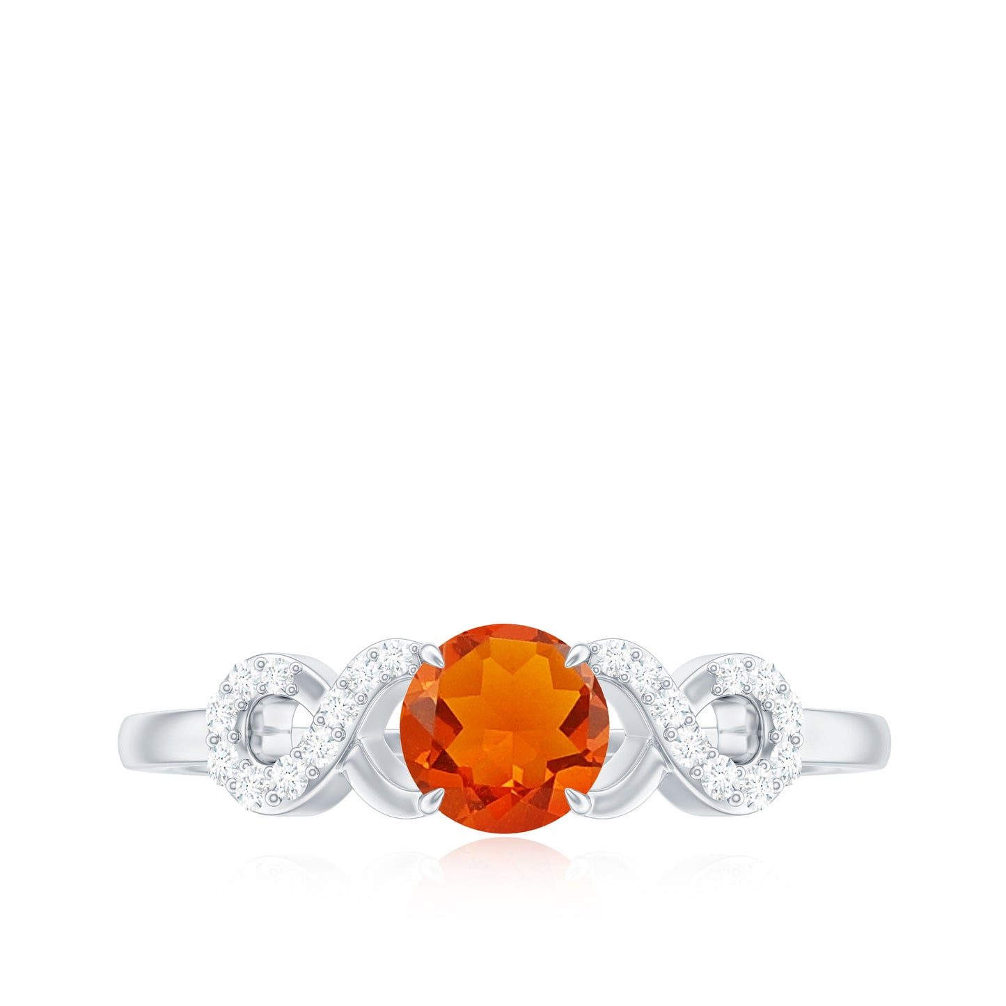 Round Shape Solitaire Fire Opal Infinity Engagement Ring with Diamond