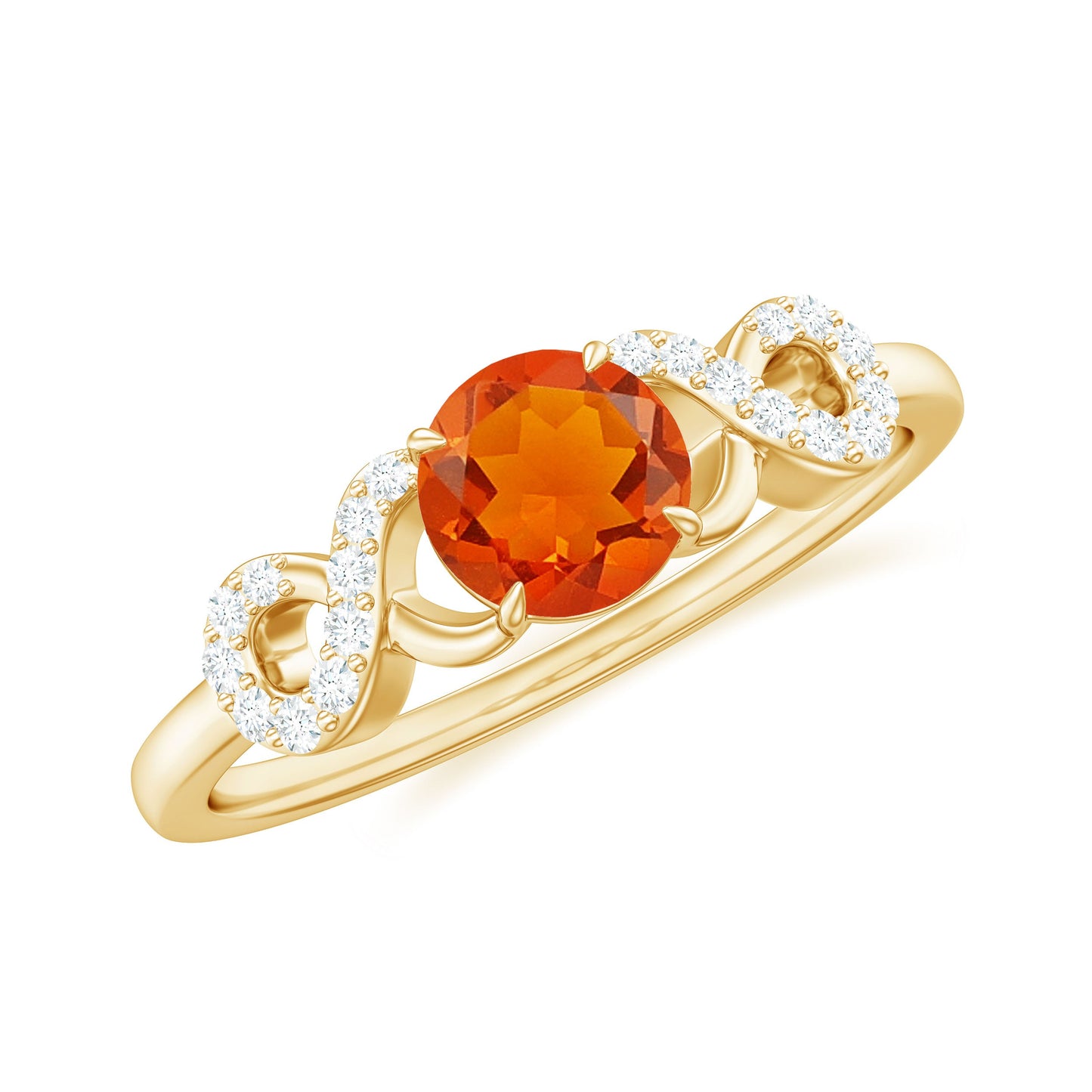 Round Shape Solitaire Fire Opal Infinity Engagement Ring with Diamond