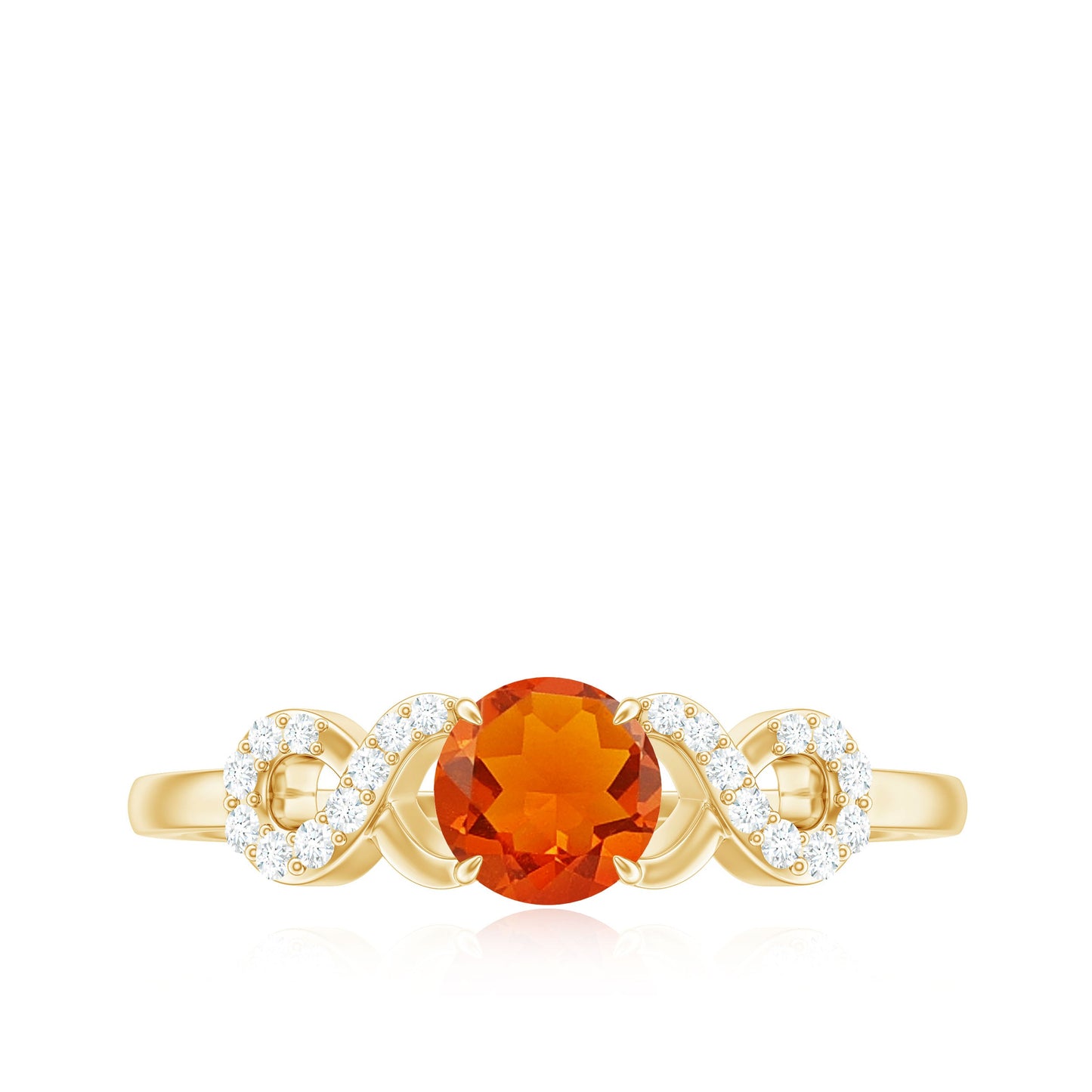 Round Shape Solitaire Fire Opal Infinity Engagement Ring with Diamond